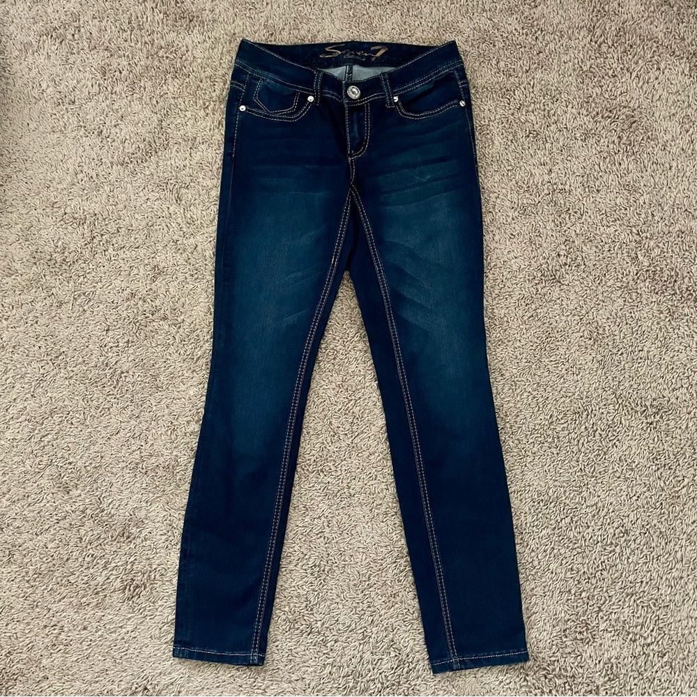 Seven7 Size 4 Dark Wash Mid Rise Skinny Stretch Jeans